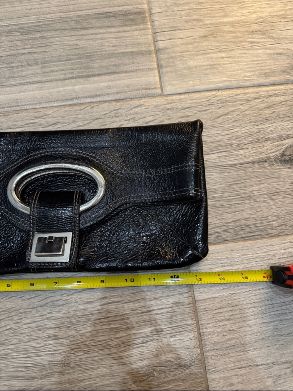 Vin Baker Black Leather Wristlet Clutch with Silver Accent - Picture 3 of 14